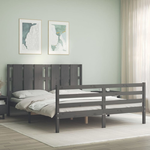 Vidaxl - vidaXL Cadre de lit avec tête de lit gris 160x200 cm bois massif Vidaxl  - Cadres de lit
