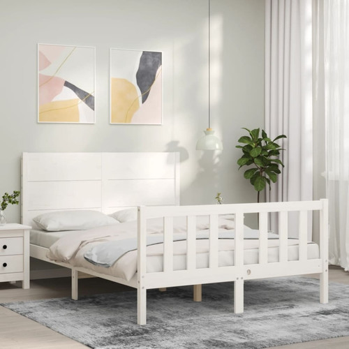 Vidaxl - vidaXL Cadre de lit avec tête de lit blanc 140x190 cm bois massif Vidaxl  - Maison