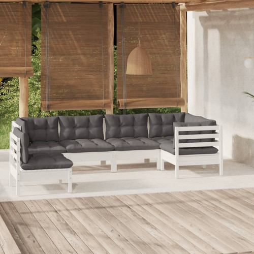 Vidaxl - vidaXL Salon de jardin 6 pcs avec coussins blanc bois de pin Vidaxl  - Vidaxl
