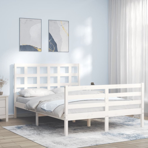 Vidaxl - vidaXL Cadre de lit avec tête de lit blanc 120x200 cm bois massif Vidaxl - Cadres de lit