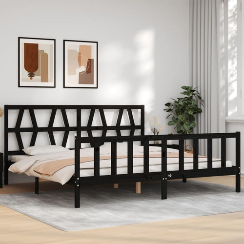 Vidaxl - vidaXL Cadre de lit avec tête de lit noir 200x200 cm bois massif Vidaxl  - Cadres de lit Noisette et noir
