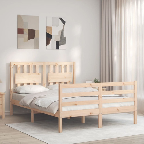 Vidaxl - vidaXL Cadre de lit avec tête de lit petit double bois massif Vidaxl - Maison Marron noir