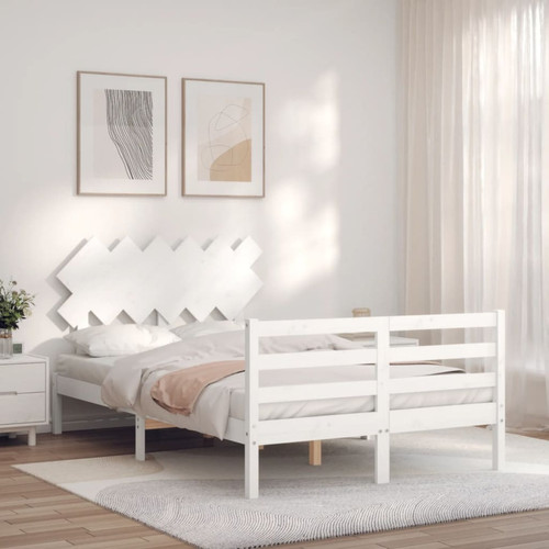 Vidaxl - vidaXL Cadre de lit avec tête de lit blanc double bois massif Vidaxl  - Cadres de lit Blanc casse