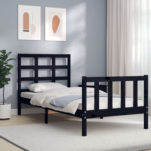 Vidaxl - vidaXL Cadre de lit avec tête de lit noir petit simple bois massif Vidaxl  - Lit enfant