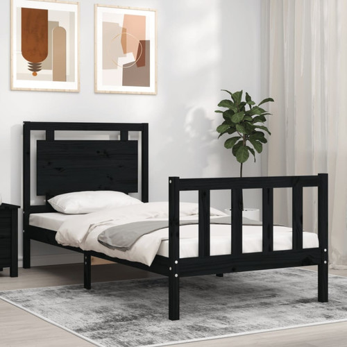 Vidaxl -vidaXL Cadre de lit avec tête de lit noir 90x200 cm bois massif Vidaxl  - Lit enfant Noir