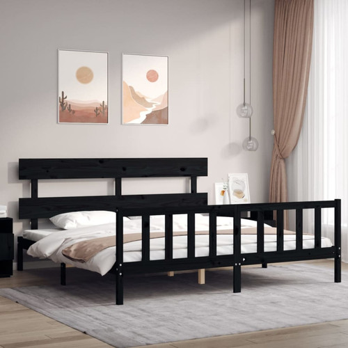 Vidaxl - vidaXL Cadre de lit avec tête de lit noir 200x200 cm bois massif Vidaxl - Lit mezzanine Cadres de lit