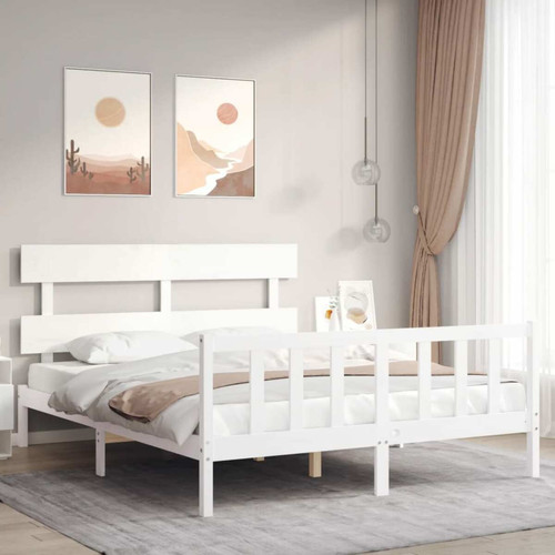 Vidaxl - vidaXL Cadre de lit avec tête de lit blanc 160x200 cm bois massif Vidaxl  - Maison