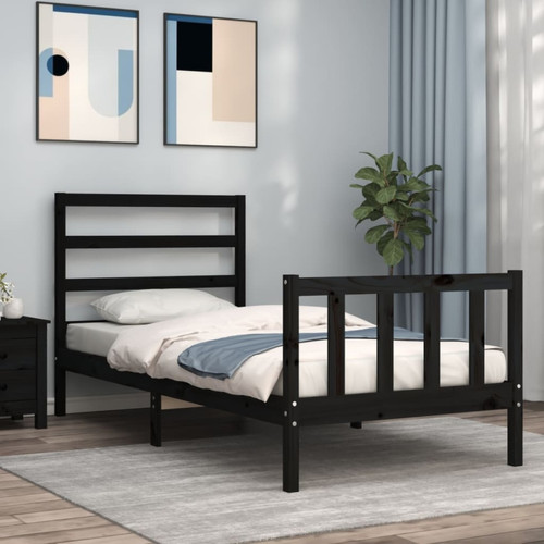 Vidaxl -vidaXL Cadre de lit avec tête de lit noir 90x190 cm bois massif Vidaxl  - Lit enfant Noir