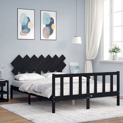 Vidaxl - vidaXL Cadre de lit avec tête de lit noir 140x190 cm bois massif Vidaxl  - Cadres de lit Noisette et noir