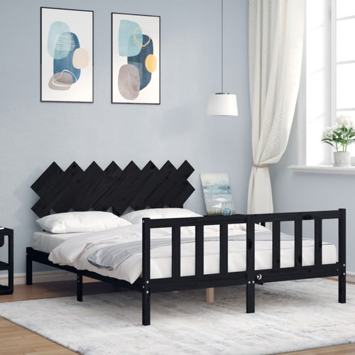 Vidaxl - vidaXL Cadre de lit avec tête de lit noir 160x200 cm bois massif Vidaxl  - Cadres de lit Noisette et noir
