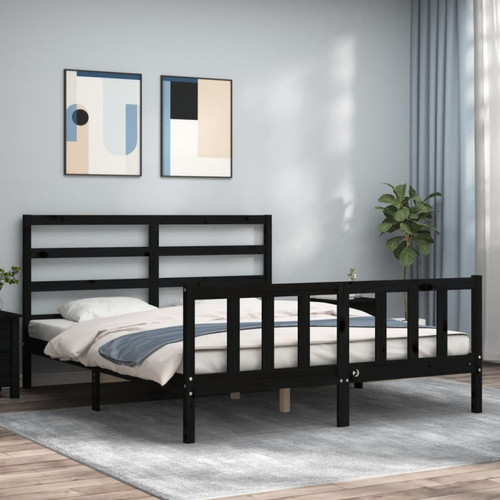 Vidaxl - vidaXL Cadre de lit avec tête de lit noir King Size bois massif Vidaxl  - Lit 2 personnes Cadres de lit