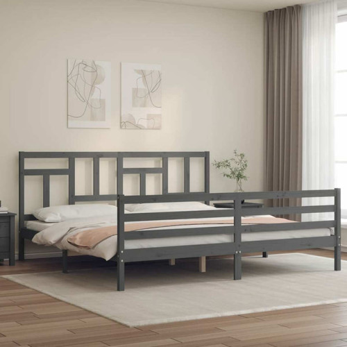 Vidaxl - vidaXL Cadre de lit avec tête de lit gris 200x200 cm bois massif Vidaxl  - Vidaxl