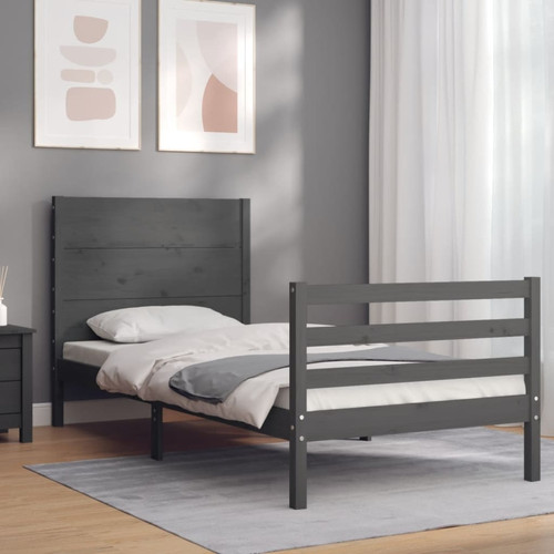 Vidaxl - vidaXL Cadre de lit avec tête de lit gris 90x200 cm bois massif Vidaxl - Lit enfant Gris