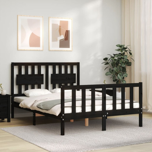 Vidaxl - vidaXL Cadre de lit avec tête de lit noir 120x200 cm bois massif Vidaxl  - Cadres de lit Noisette et noir