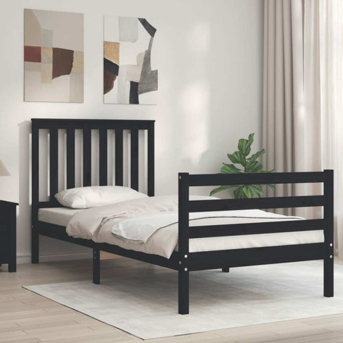 Vidaxl - vidaXL Cadre de lit avec tête de lit noir 90x200 cm bois massif Vidaxl  - Lit enfant Noir