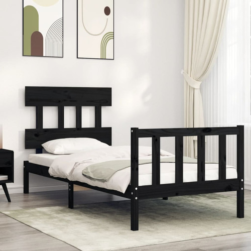 Vidaxl - vidaXL Cadre de lit avec tête de lit noir petit simple bois massif Vidaxl  - Chambre et literie Maison