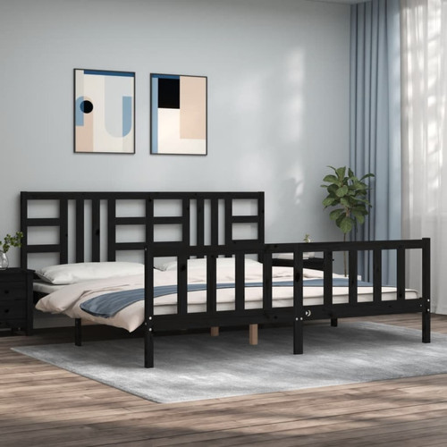 Vidaxl - vidaXL Cadre de lit avec tête de lit noir 200x200 cm bois massif Vidaxl - Cadres de lit Noir