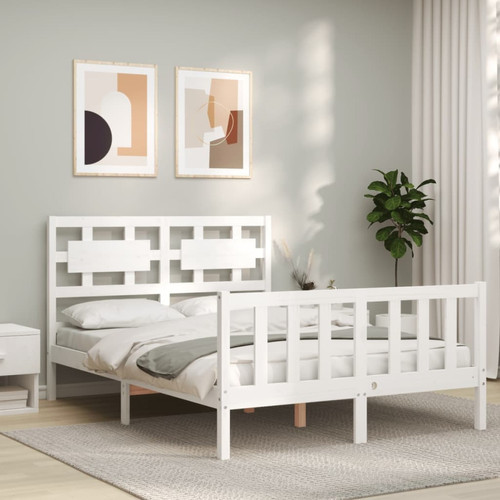 Vidaxl - vidaXL Cadre de lit avec tête de lit blanc 140x190 cm bois massif Vidaxl - Maison Blanc coton