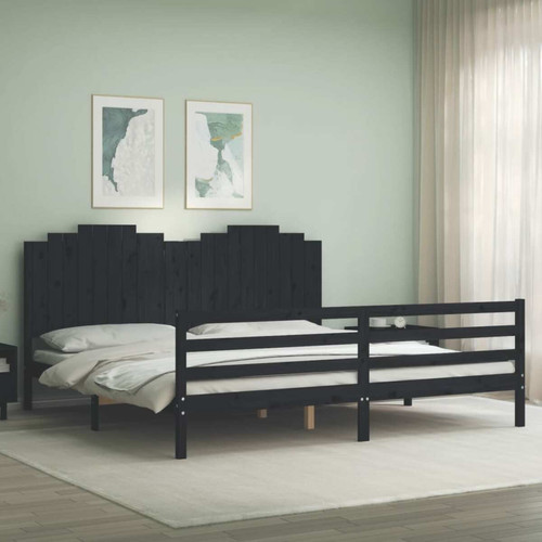 Vidaxl - vidaXL Cadre de lit avec tête de lit noir 200x200 cm bois massif Vidaxl  - Cadres de lit