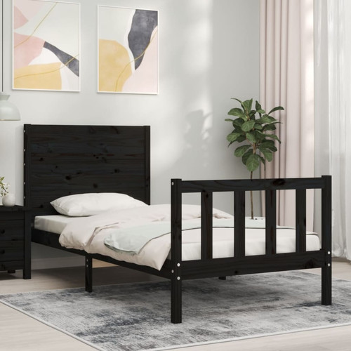 Vidaxl - vidaXL Cadre de lit avec tête de lit noir 90x200 cm bois massif Vidaxl  - Chambre Enfant Noir blanc
