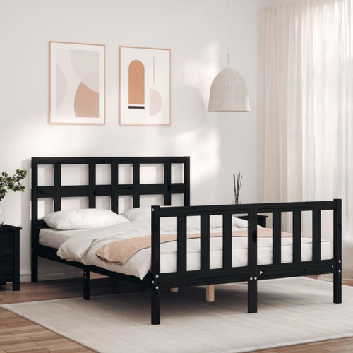 Vidaxl - vidaXL Cadre de lit avec tête de lit noir 140x190 cm bois massif Vidaxl - Cadres de lit Noir