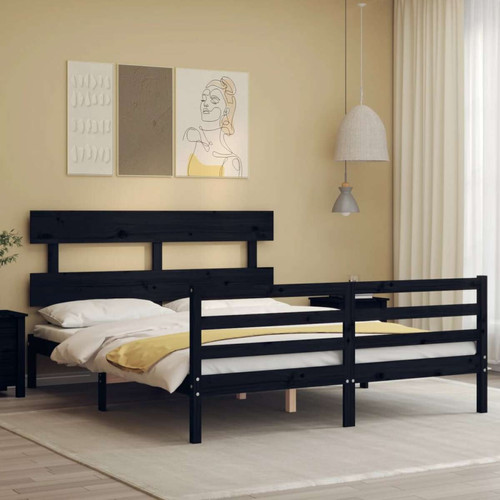 Vidaxl - vidaXL Cadre de lit avec tête de lit noir 160x200 cm bois massif Vidaxl - Lit sommier 160x200 Cadres de lit