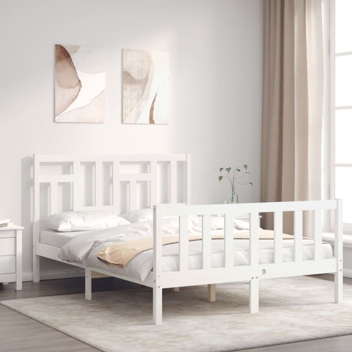 Vidaxl - vidaXL Cadre de lit avec tête de lit blanc 140x200 cm bois massif Vidaxl  - Cadres de lit Blanc casse