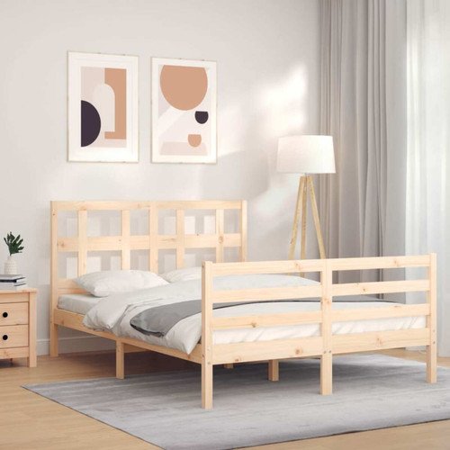 Vidaxl - vidaXL Cadre de lit avec tête de lit petit double bois massif Vidaxl - Maison Marron noir