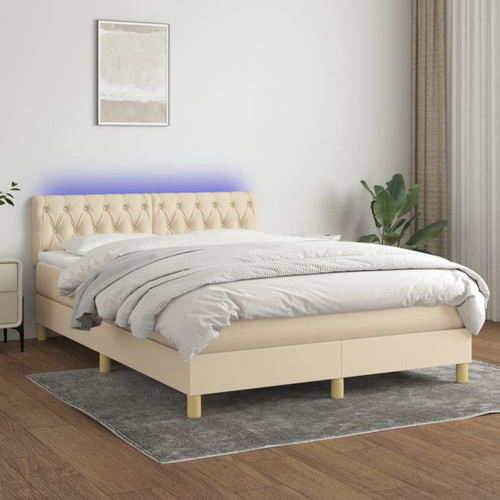Vidaxl - vidaXL Sommier à lattes de lit avec matelas LED Crème 140x190 cm Tissu Vidaxl  - Lit 2 personnes Cadres de lit
