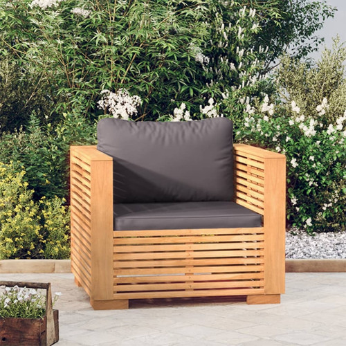 Ensembles canapés et fauteuils Vidaxl vidaXL Fauteuil de jardin avec coussins gris foncé Bois de teck massif