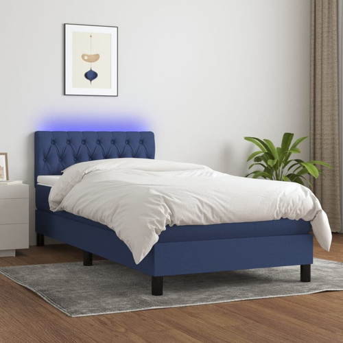 Vidaxl - vidaXL Sommier à lattes de lit avec matelas et LED Bleu 90x190cm Tissu Vidaxl  - Chambre Enfant