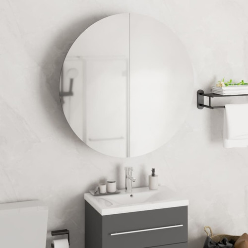 Vidaxl - vidaXL Armoire de salle de bain miroir rond et LED Blanc 54x54x17,5 cm - meuble bas salle de bain Blanc