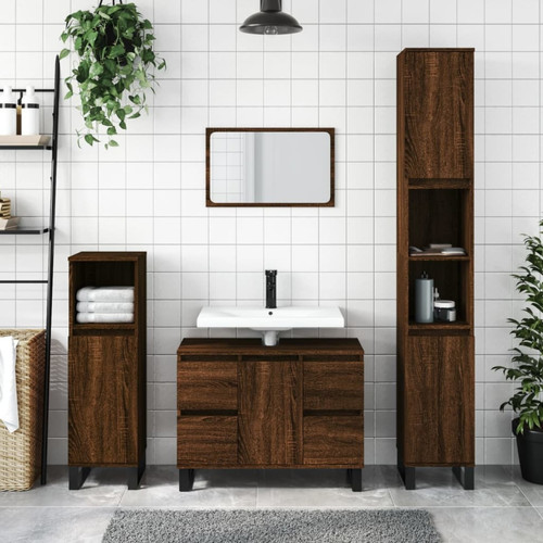 Vidaxl - vidaXL Armoire de bain chêne marron 30x30x100 cm bois d'ingénierie Vidaxl  - meuble bas salle de bain