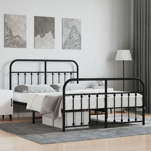 Vidaxl - vidaXL Cadre de lit métal avec tête de lit/pied de lit noir 150x200 cm Vidaxl - Maison Noir, blanc