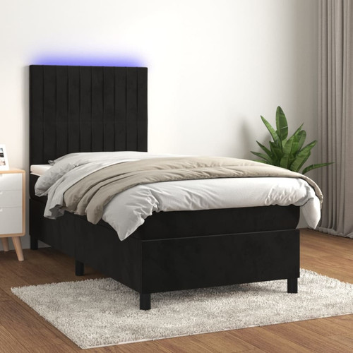 Vidaxl - vidaXL Sommier à lattes de lit avec matelas LED Noir 100x200cm Velours Vidaxl  - Literie