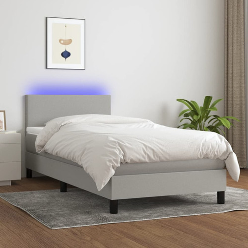 Vidaxl - vidaXL Sommier à lattes de lit avec matelas et LED Gris clair 90x190cm Vidaxl - Lit enfant Gris