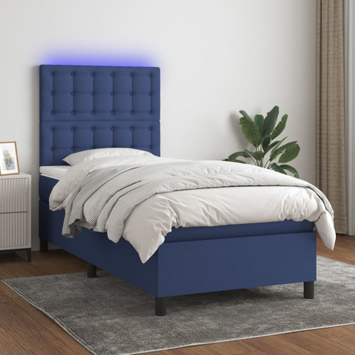 Vidaxl - vidaXL Sommier à lattes de lit avec matelas et LED Bleu 90x190cm Tissu Vidaxl - Vidaxl