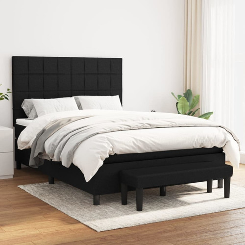 Vidaxl - vidaXL Sommier à lattes de lit avec matelas Noir 140x200 cm Tissu Vidaxl - Cadres de lit Noir