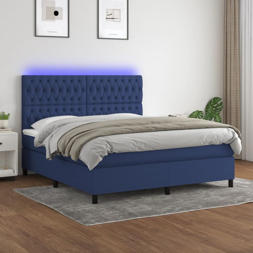 Vidaxl - vidaXL Sommier à lattes de lit et matelas et LED Bleu 160x200 cm Tissu Vidaxl  - Literie