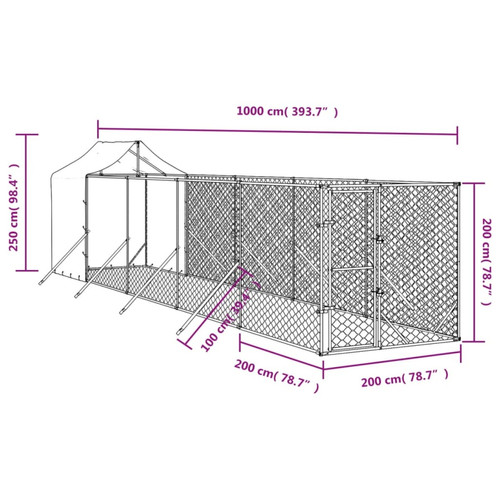 Vidaxl vidaXL Chenil d'extérieur pour chiens avec toit argenté 2x10x2,5 m