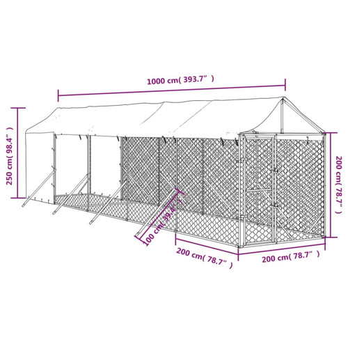 Vidaxl vidaXL Chenil d'extérieur pour chiens avec toit argenté 2x10x2,5 m