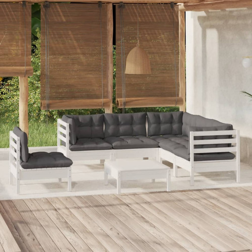 Vidaxl - vidaXL Salon de jardin 6 pcs avec coussins blanc bois de pin Vidaxl  - Mobilier de jardin