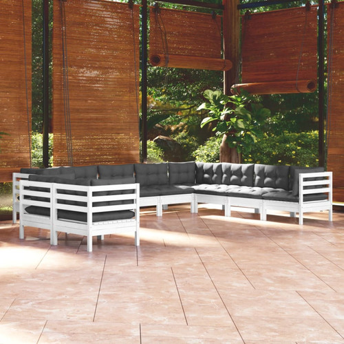 Vidaxl - vidaXL Salon de jardin 10 pcs avec coussins blanc bois de pin solide Vidaxl  - Chaises de jardin