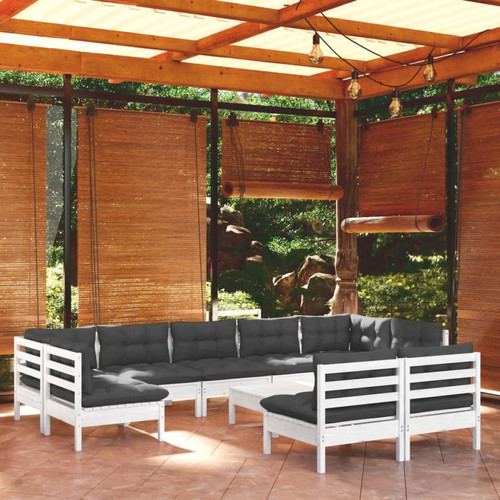 Vidaxl - vidaXL Salon de jardin 10 pcs avec coussins blanc bois de pin solide Vidaxl  - Chaises de jardin