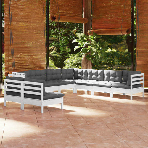 Vidaxl - vidaXL Salon de jardin 9 pcs avec coussins blanc bois de pin solide Vidaxl  - Mobilier de jardin