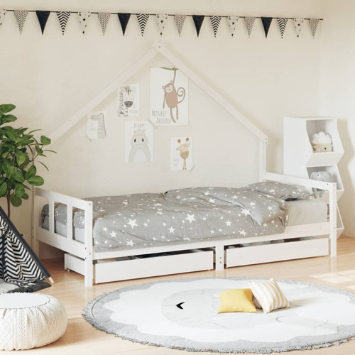 Vidaxl - vidaXL Cadre de lit enfant tiroirs blanc 90x200 cm bois de pin massif Vidaxl  - Lit enfant avec tiroir Lit enfant
