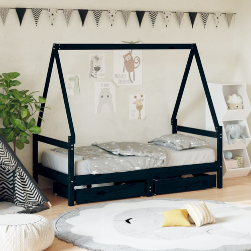 Vidaxl - vidaXL Cadre de lit pour enfant tiroirs noir 80x160 cm bois pin massif - Lit enfant avec tiroir Lit enfant