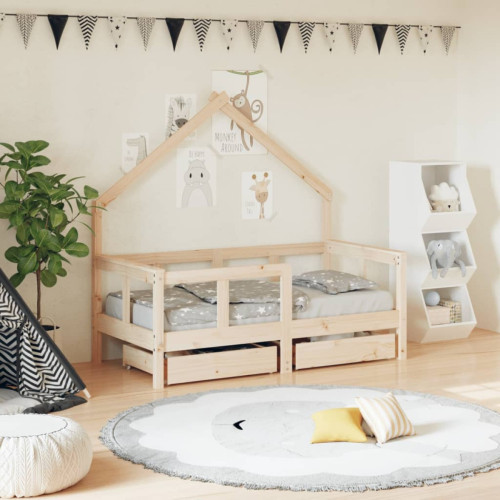 Vidaxl -vidaXL Cadre de lit enfant avec tiroirs 70x140 cm bois de pin massif Vidaxl  - Lit enfant avec tiroir Lit enfant