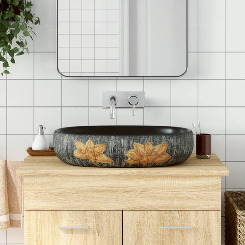 Vidaxl - vidaXL Vasque à poser gris et noir ovale 59x40x14 cm céramique Vidaxl - Plomberie Salle de bain