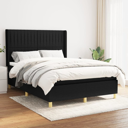 Vidaxl - vidaXL Sommier à lattes de lit avec matelas Noir 140x190 cm Tissu Vidaxl - Cadres de lit Noir